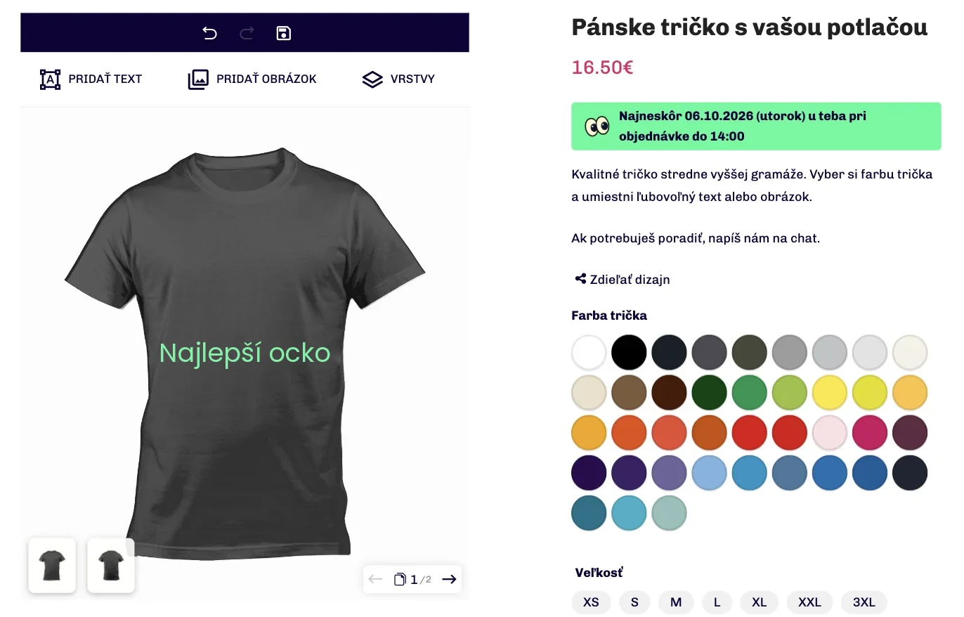 Online dizajnér trička: sivé tričko s nápisom Najlepší ocko, výber farieb trička a veľkostí